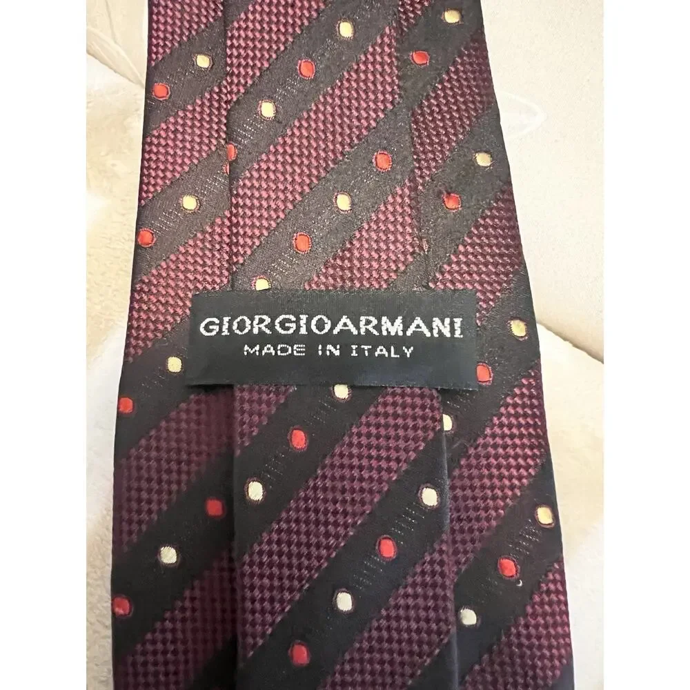 Giorgio Armani Striped Burgundy Black 100% Silk Designer Men's Tie